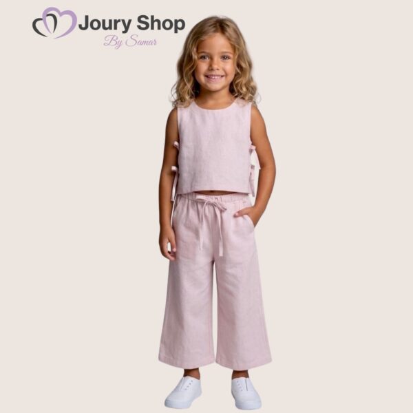 Girls Blush Pink Sleeveless Top & Wide-Leg Pants Set – Turkish Collection
