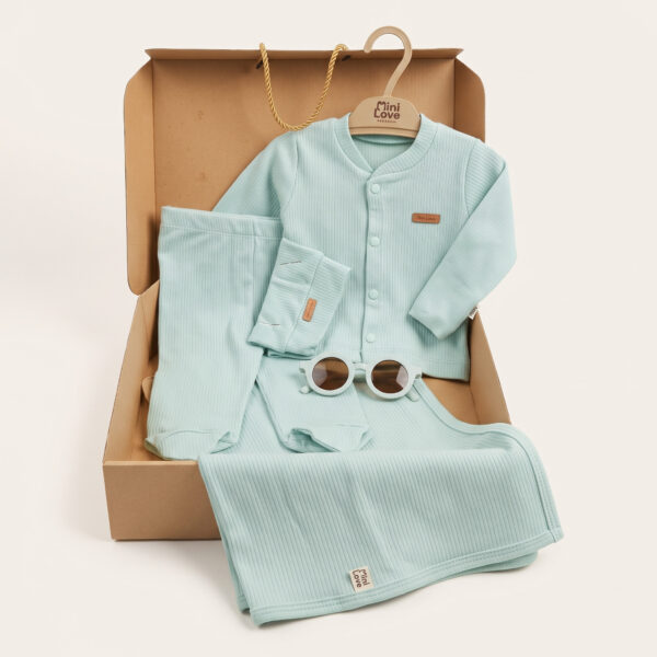 Mini Love 4-Piece Ribbed Cotton Newborn Set  – Mint Green